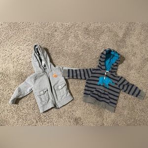 2 zip-up baby boy hoodies - size 12 months